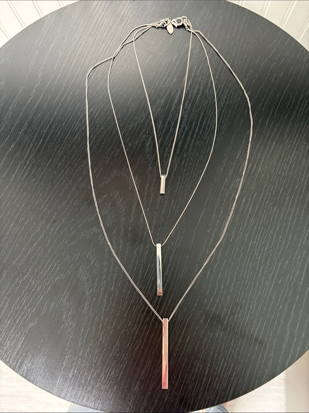 Chicos Layered Silver Bar Pendant Necklace - Sleek Womens Jewelry